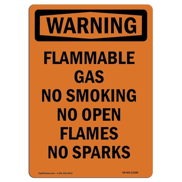OSHA WARNING Sign, Flammable Gas No Smoking No Open, 10in X 7in Aluminum, 7" W, 10" L, Portrait